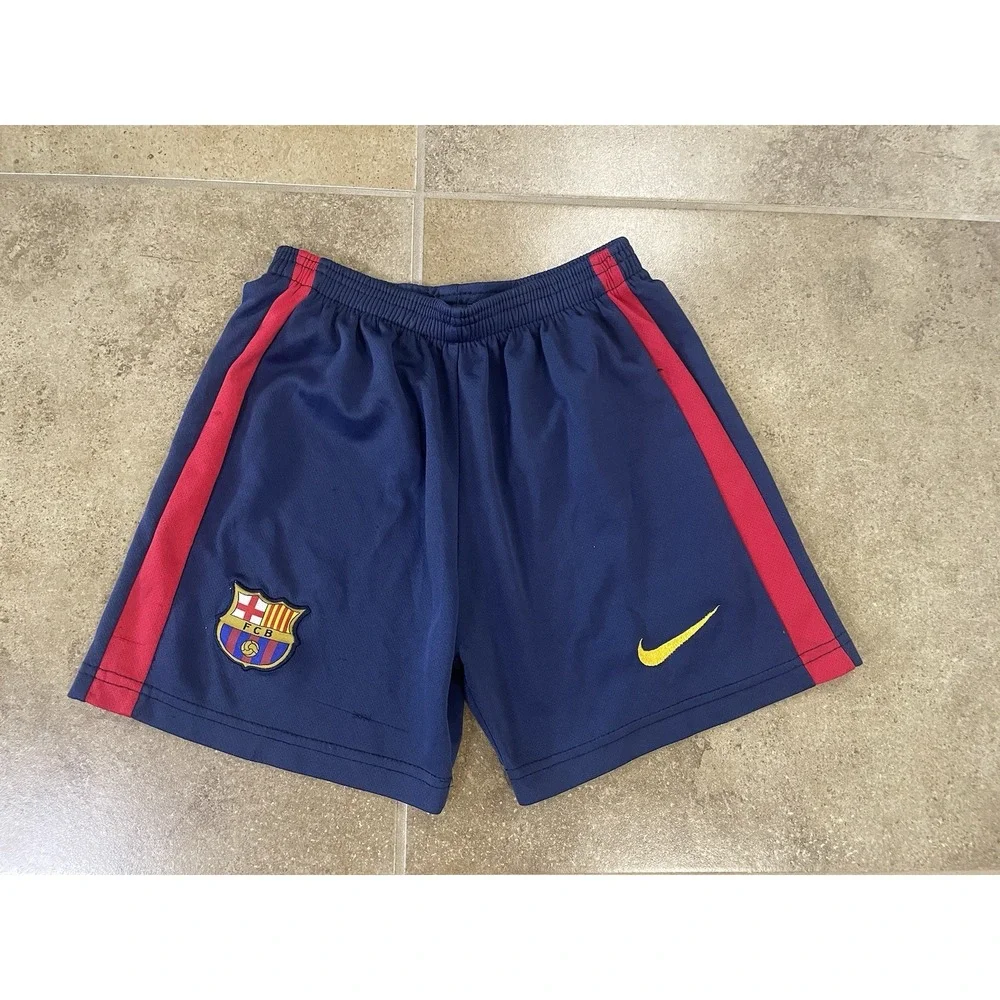 Nike FC Barcelona Sz S 6-7 Toddler Kids Soccer Shorts Navy Blue Elastic Waist